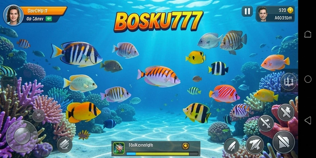 Screenshot utama BOSKU777 menampilkan aksi menembak ikan yang seru.