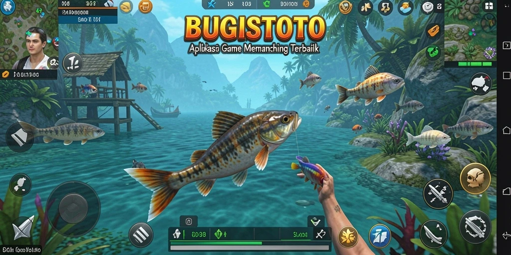 Tampilan gameplay BUGISTOTO dengan pemandangan laut yang menakjubkan.