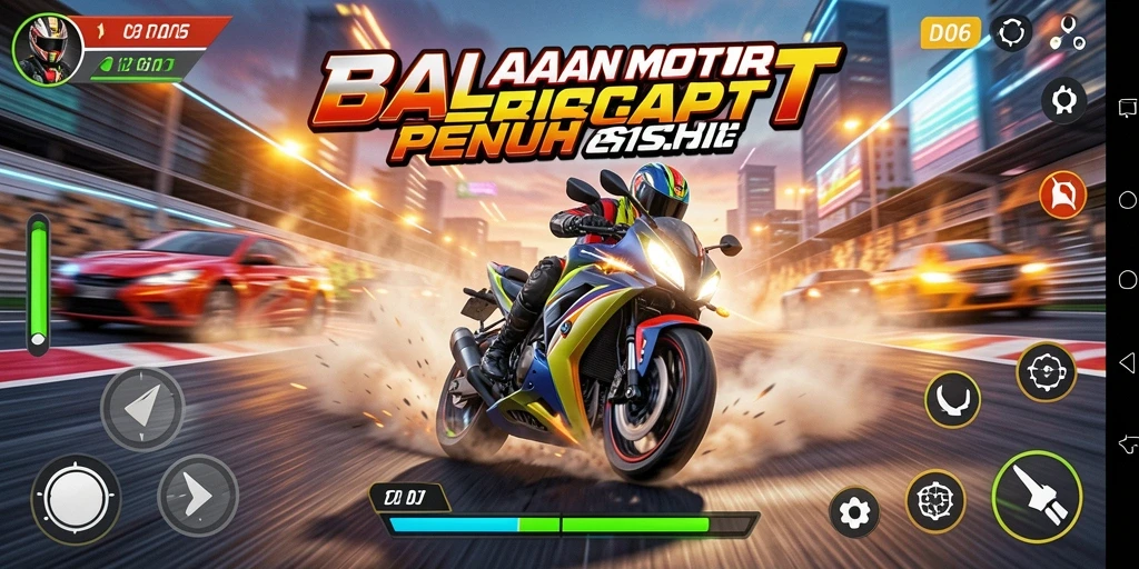Gameplay D06 menampilkan balapan motor yang mendebarkan dan aksi yang cepat.
