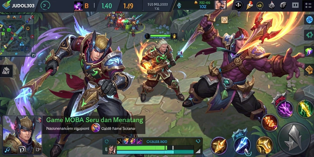 Screenshot gameplay JUDOL303 dengan aksi seru di arena MOBA.