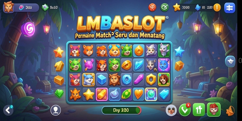 Tangkapan layar gameplay LMBASLOT yang memukau dengan tantangan Match-3.