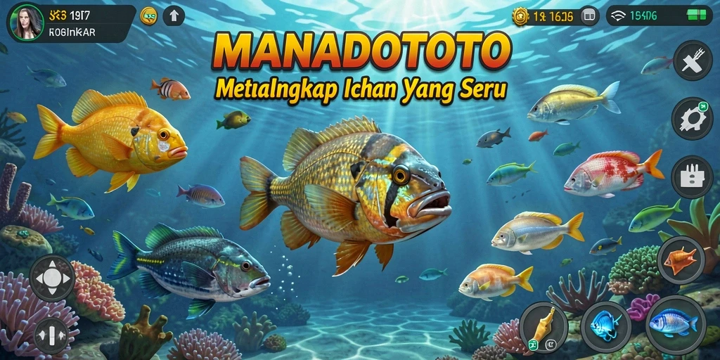 Tampilan gameplay <strong>MANADOTOTO</strong> dengan aksi menangkap ikan yang mendebarkan.