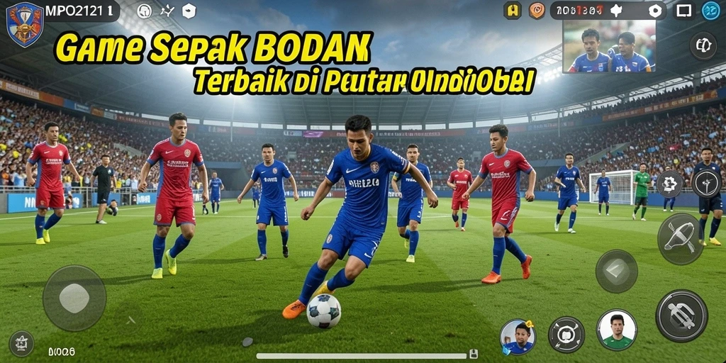 Screenshot gameplay MPO2121 yang menunjukkan aksi pertandingan sepak bola.