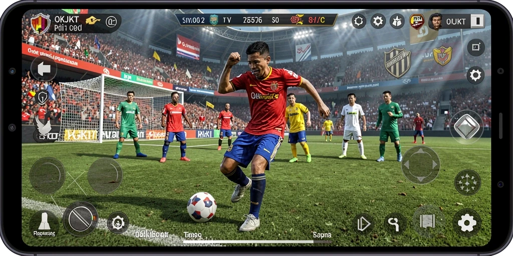 Tampilan gameplay OKJKT saat pertarungan di lapangan sepak bola.