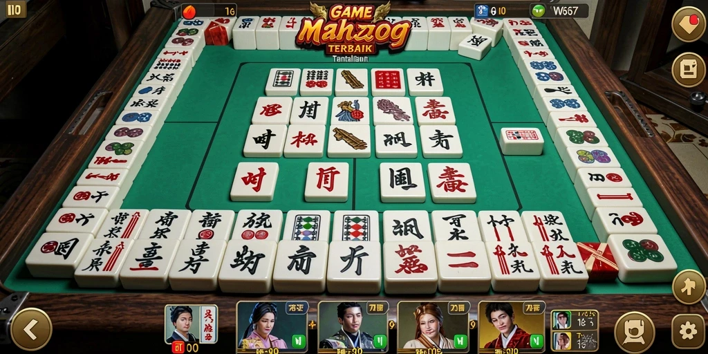 Tampilan screenshot W67 menampilkan gameplay Mahjong yang mendebarkan.